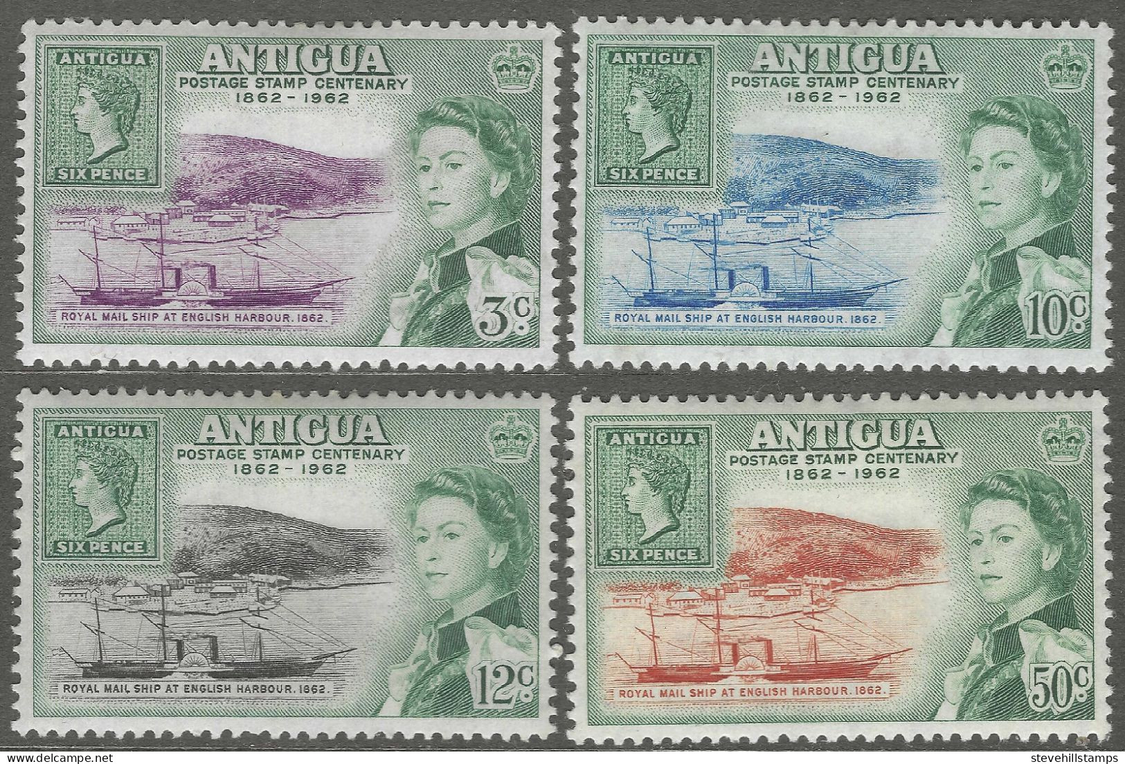 Antigua. 1962 Stamp Centenary. MH Complete Set SG 142-145 - 1960-1981 Autonomie Interne