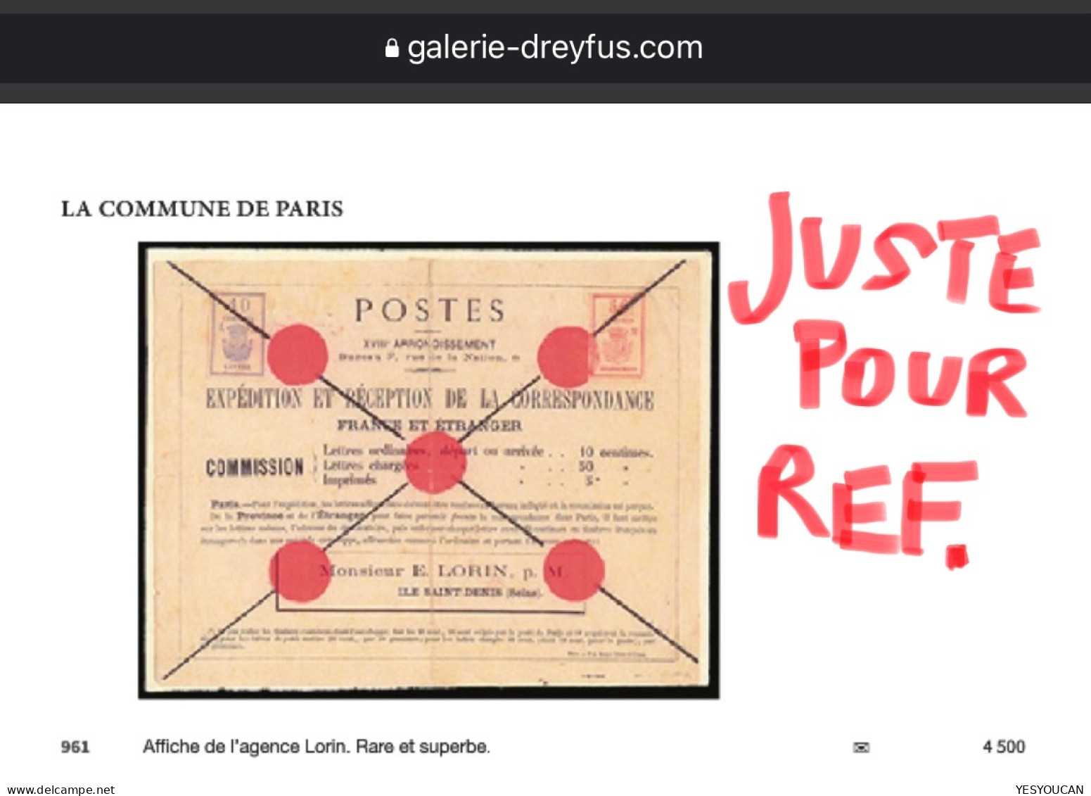 France 1871 Affiche Originale RRR ! Période Commune De Paris Agence Postale Lorin Timbre Poste Locale (fiscal Local Post - Oorlog 1870