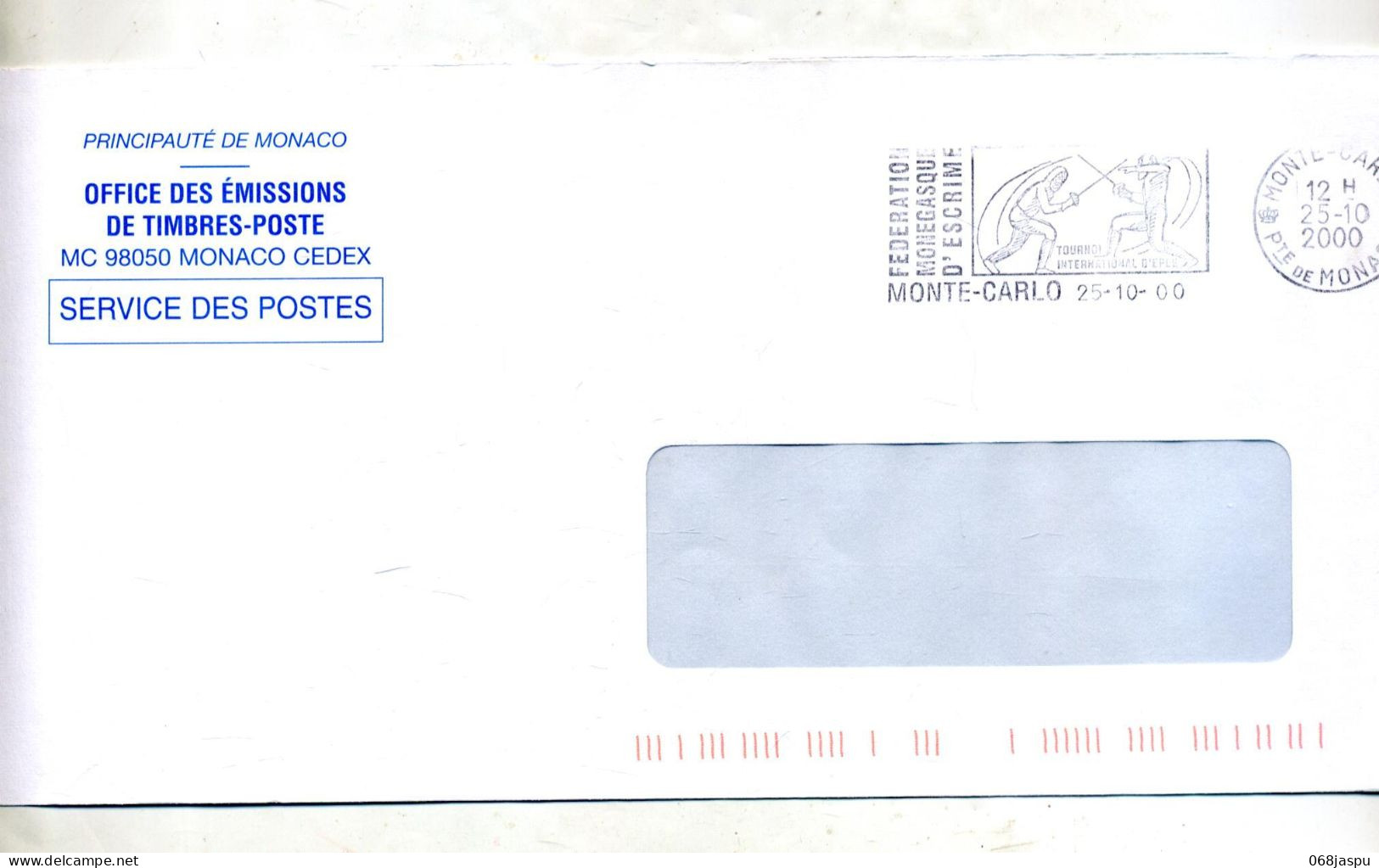 Lettre Flamme Monte Carlo Fedration D'escrime - Postmarks