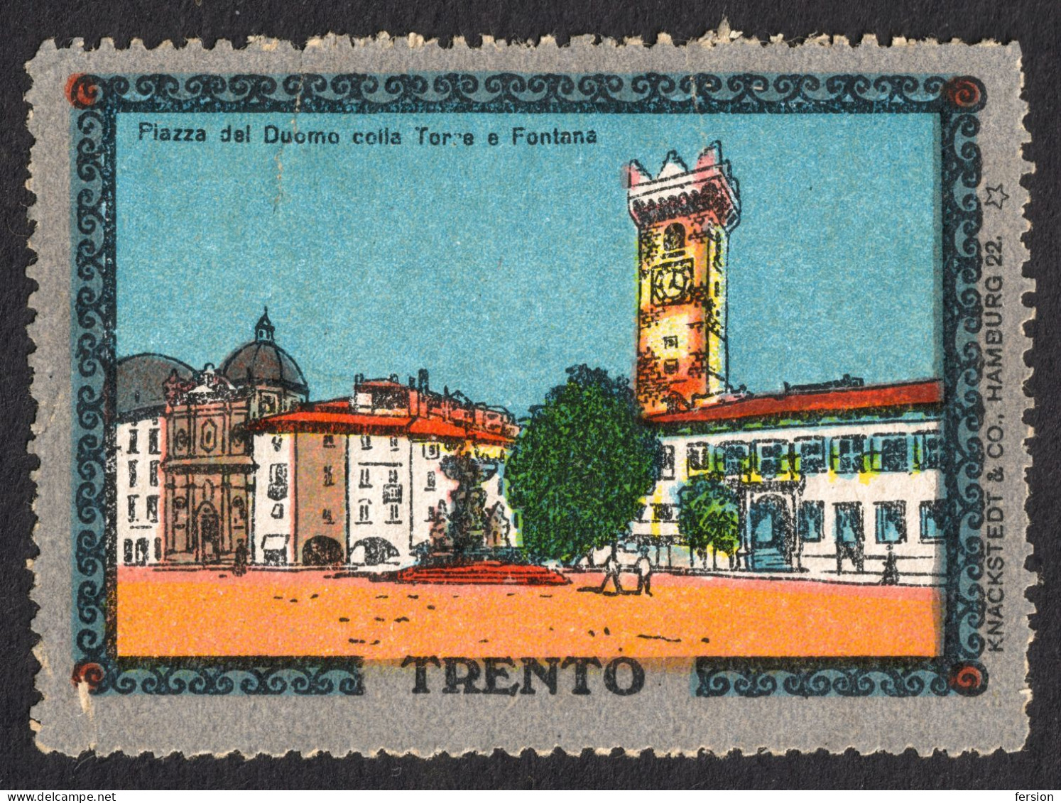 CLOCK TOWER Fountain Piazza Duomo Trentino ITALY Südtirol Tirol Austria Label Vignette Cinderella Germany Hamburg 1910 - Horlogerie