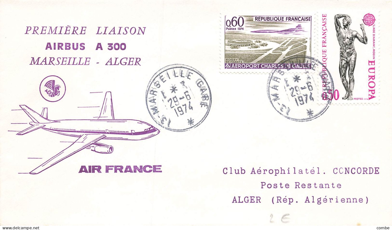 POSTE AERIENNE. PREMIER VOL. AIR FRANCE AIRBUS A 300 MARSEILLE ALGER - Other & Unclassified
