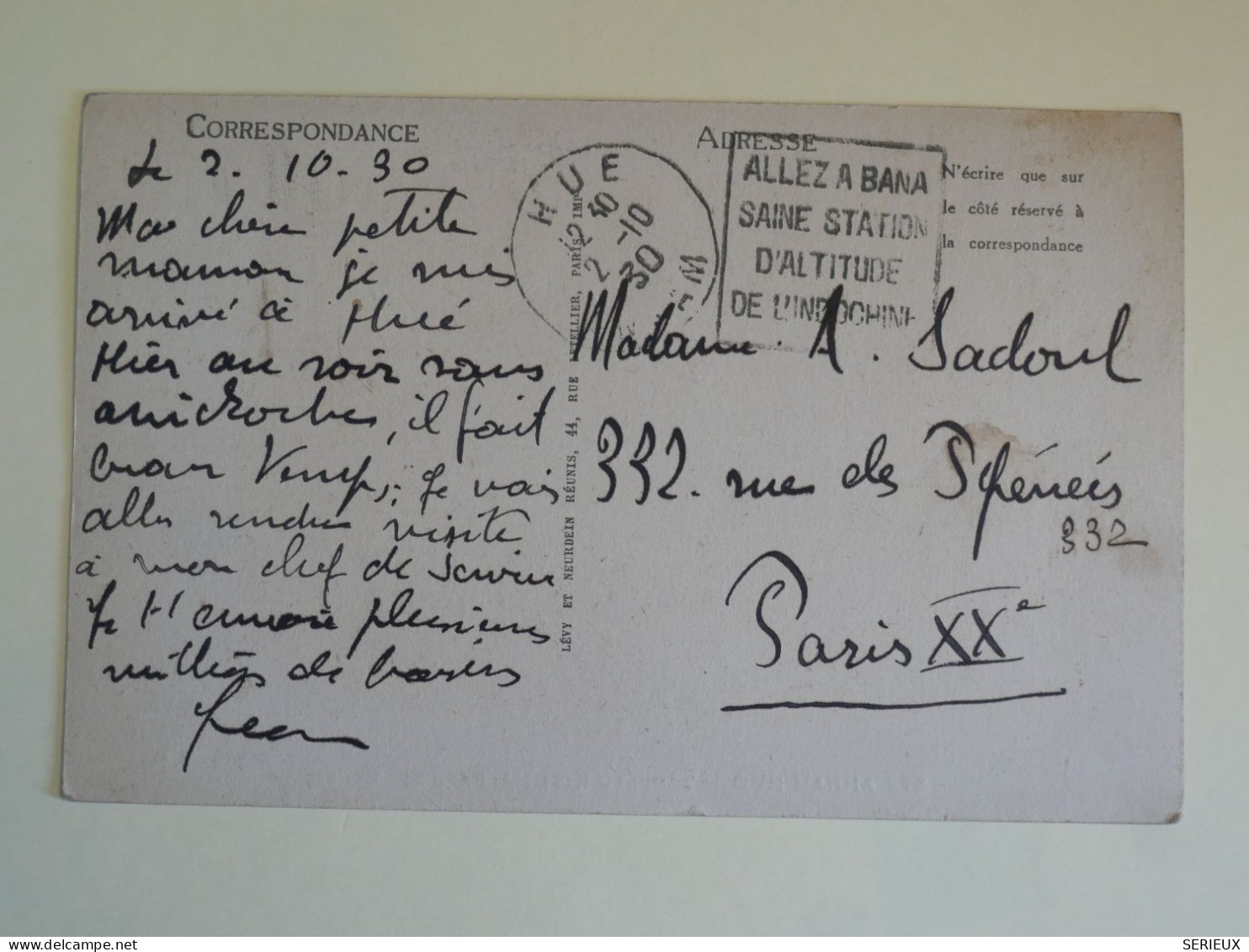 DC6 INDOCHINE BELLE CARTE  1930   PETIT BUREAU HUE A PARIS FRANCE +KIET-MA+ ++AFF. INTERESSANT+  ++ - Briefe U. Dokumente