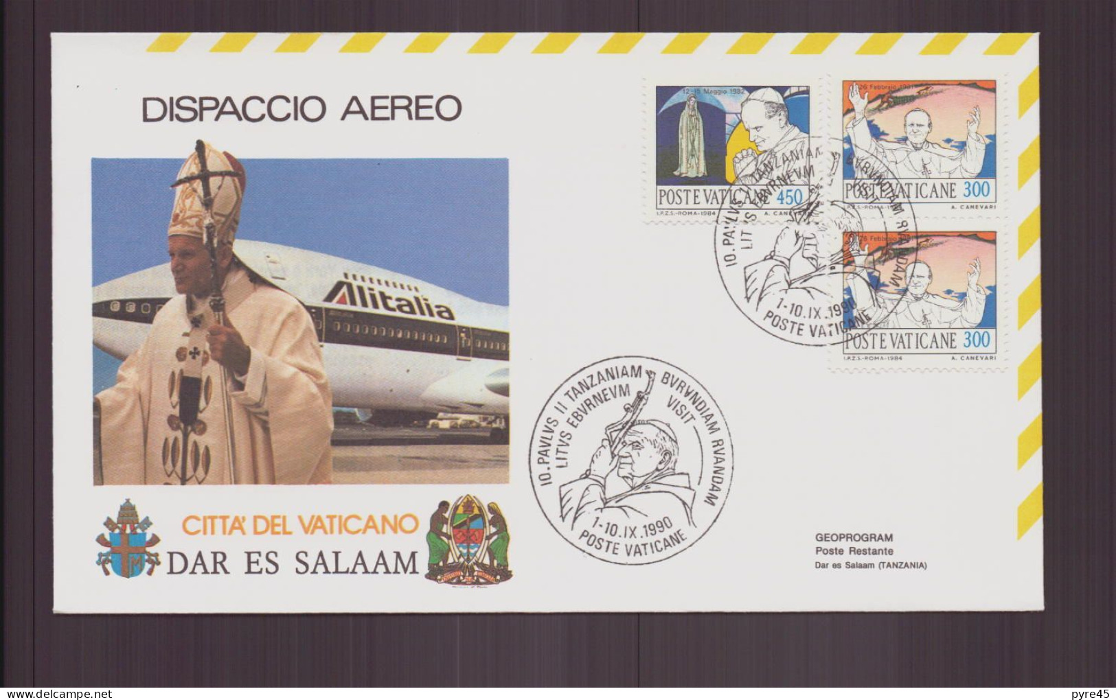 Vatican, Enveloppe Avec Cachet Commémoratif " Retour Du Pape De Sa Visite En Tanzanie " 1990 - Other & Unclassified