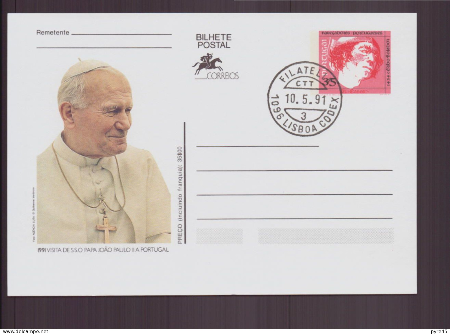 Portugal, Carte Avec Cachet Commémoratif " Filatella " Visite De Jean-paul II, 1991, Lisboa - Flammes & Oblitérations