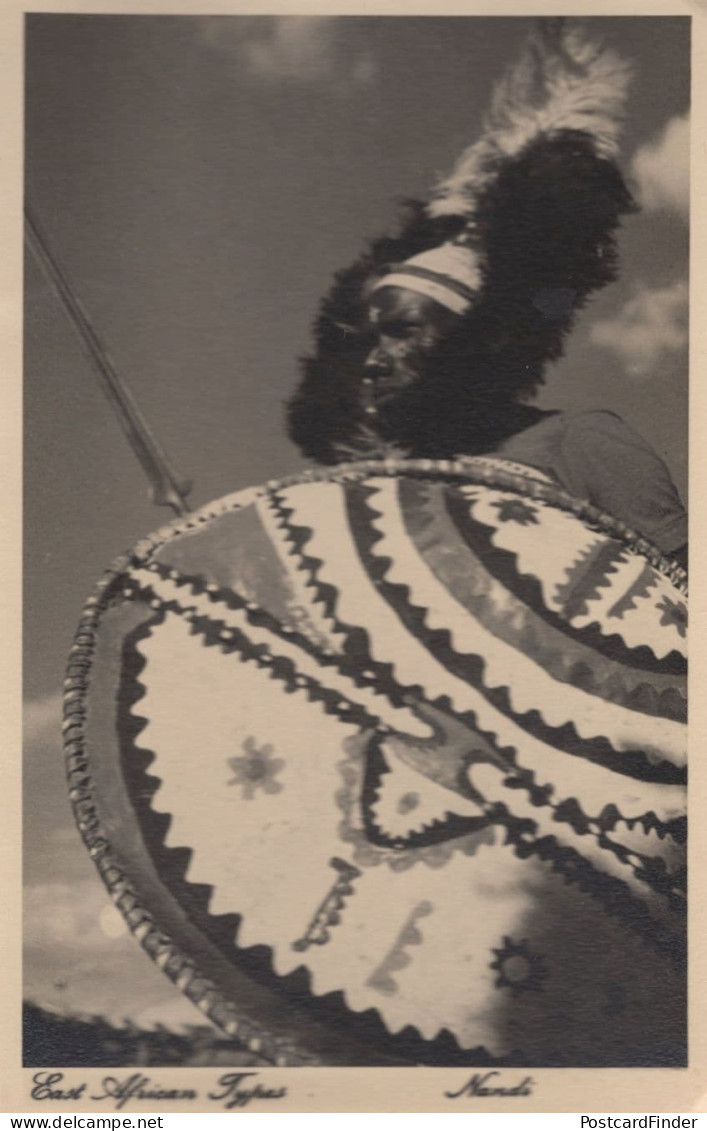 East African Types Nandi Tribe Warriors Shield Antique Postcard - Kenya