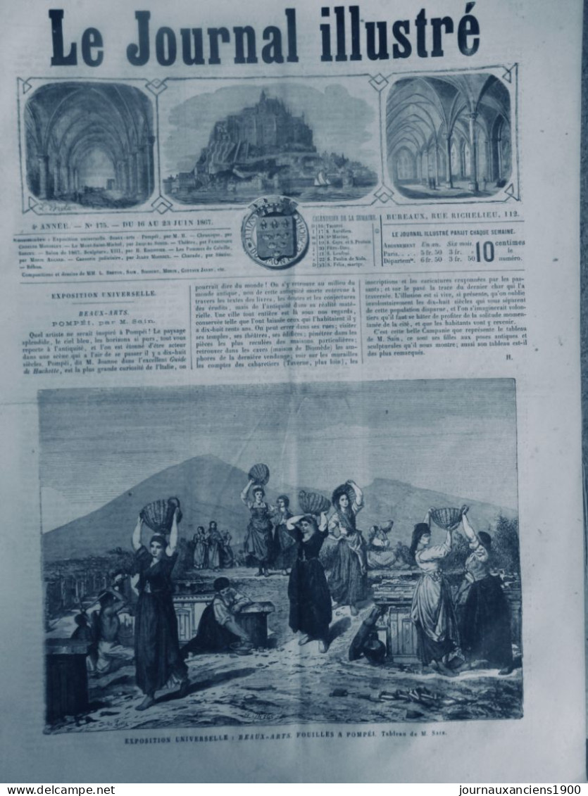 1867 ITALIE FOUILLES POMPEI SAIN 1 JOURNAL ANCIEN - Non Classés