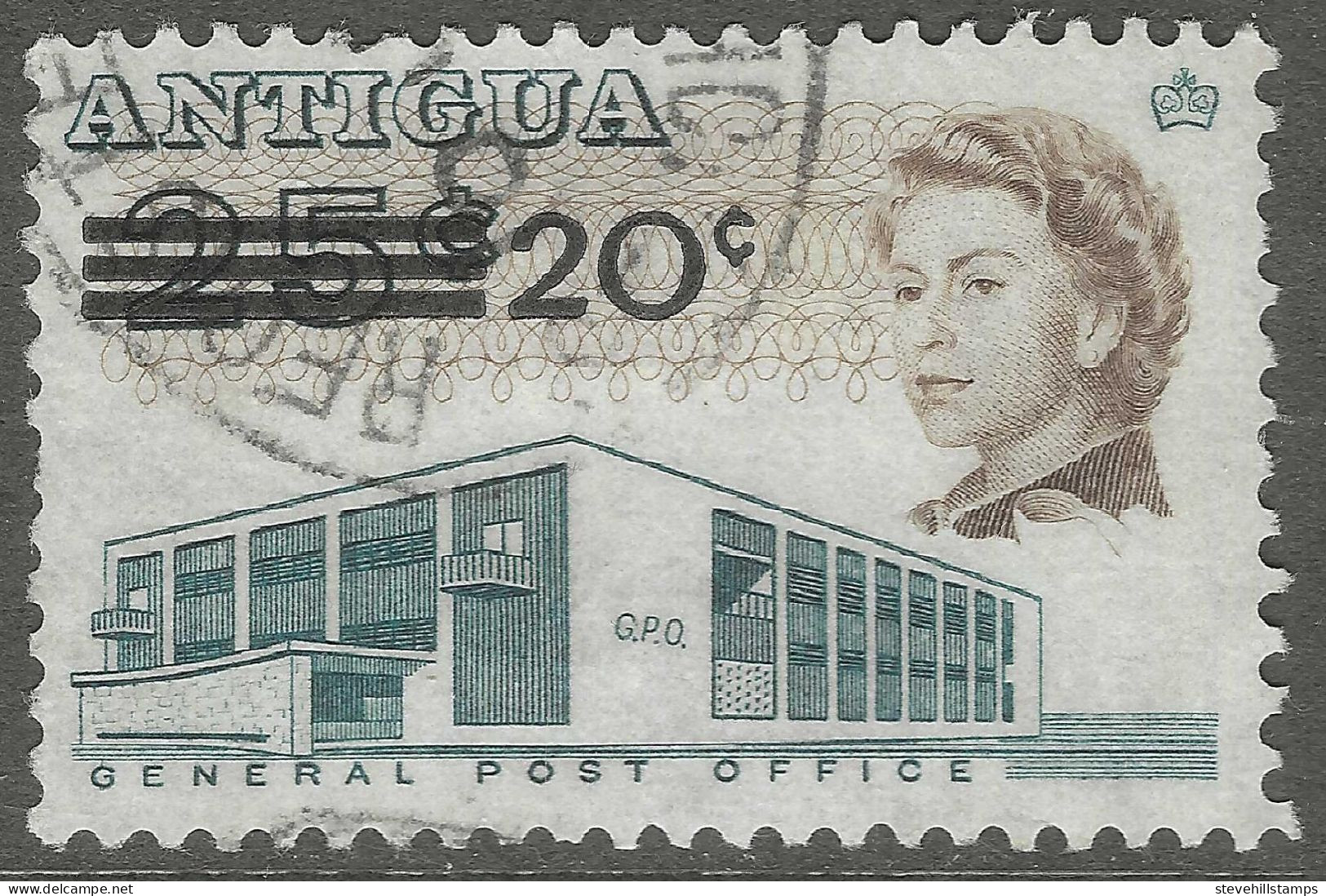 Antigua. 1970 Surcharge. 20c  On 25c Used. SG 256 - 1960-1981 Interne Autonomie