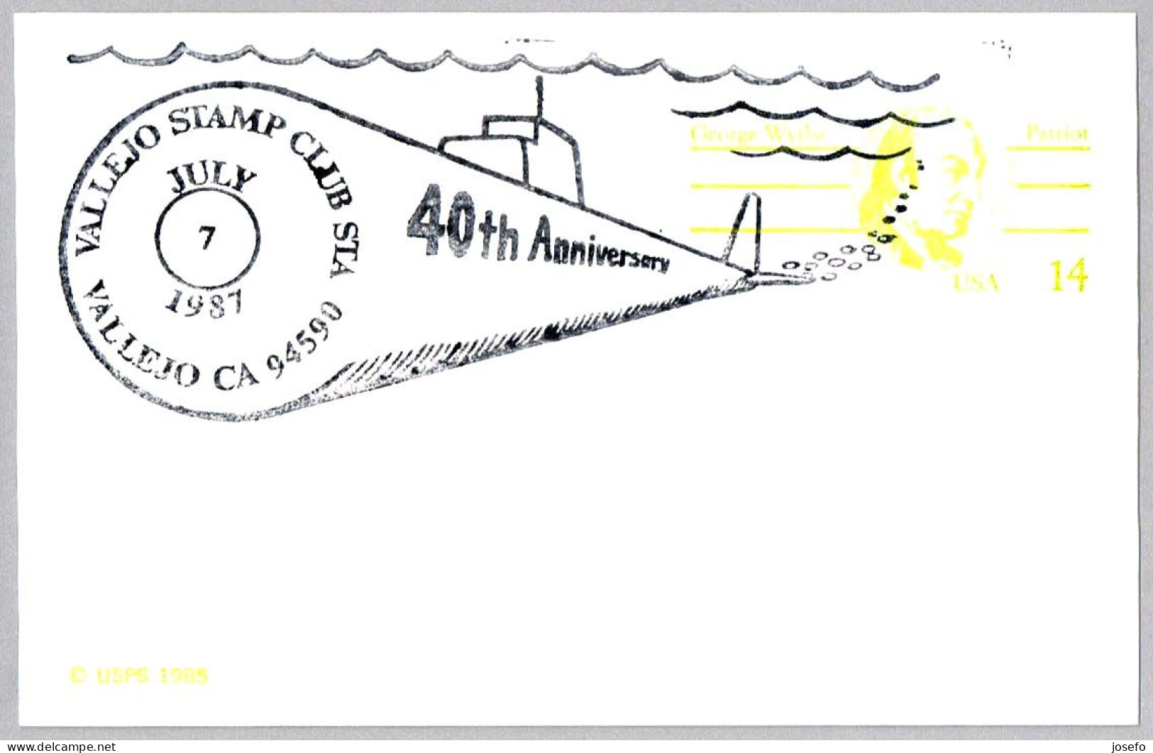 40 Años Vallejo Stamp Club - Submarino - Submarine. Vallejo CA 1987 - Duikboten