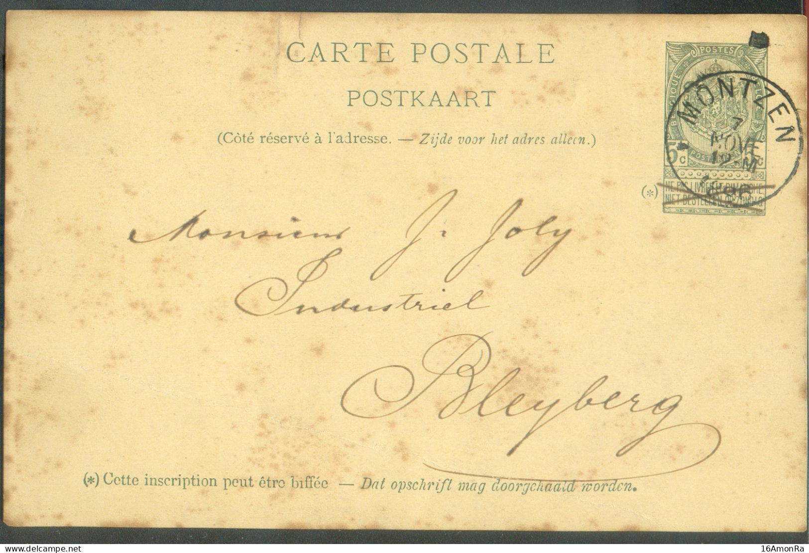 CANTONS De L'EST - E.P. Carte 5c.obl. Sc MONTZEN 7 Novembre 1896 (daté Moresnet) Vers Bleyberg -  21598 - Cartes Postales 1871-1909