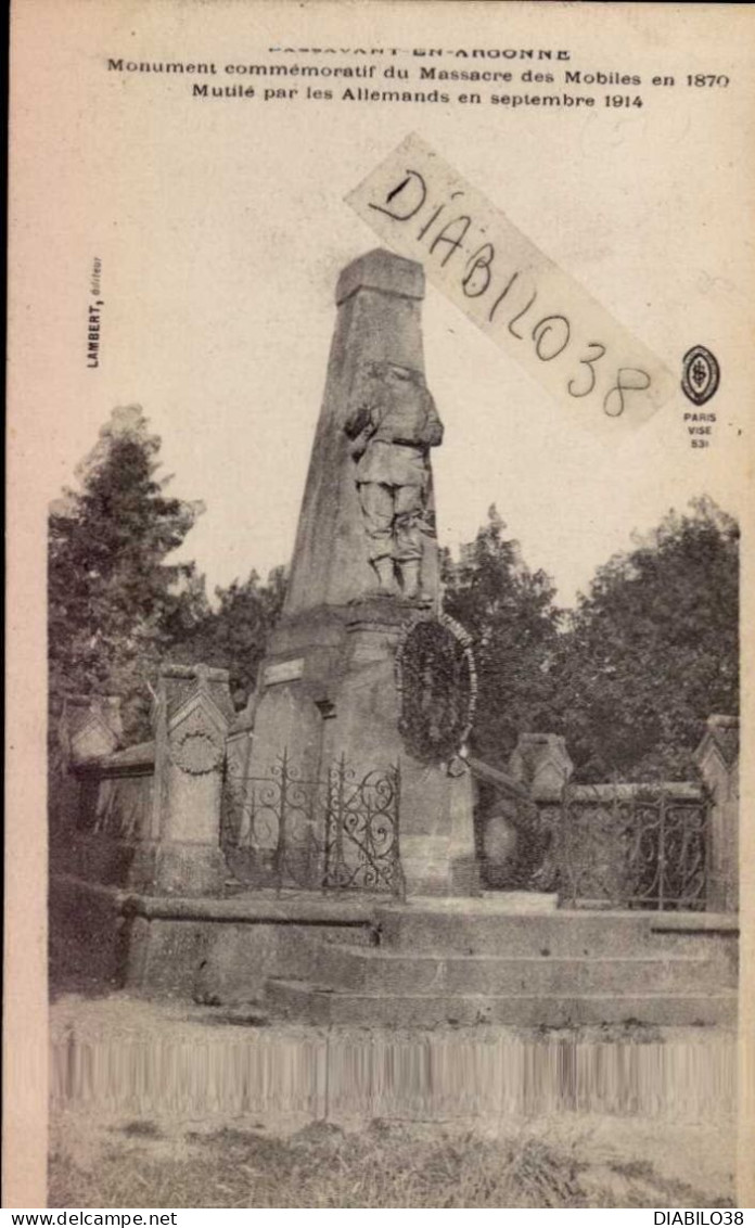 PASSAVANT-EN-ARGONNE   ( MARNE )  MONUMENT COMMEMORATIF DU MASSACRE DES MOBILES EN 1870. MUTILE PAR LES ALLEMANDS - Monuments Aux Morts