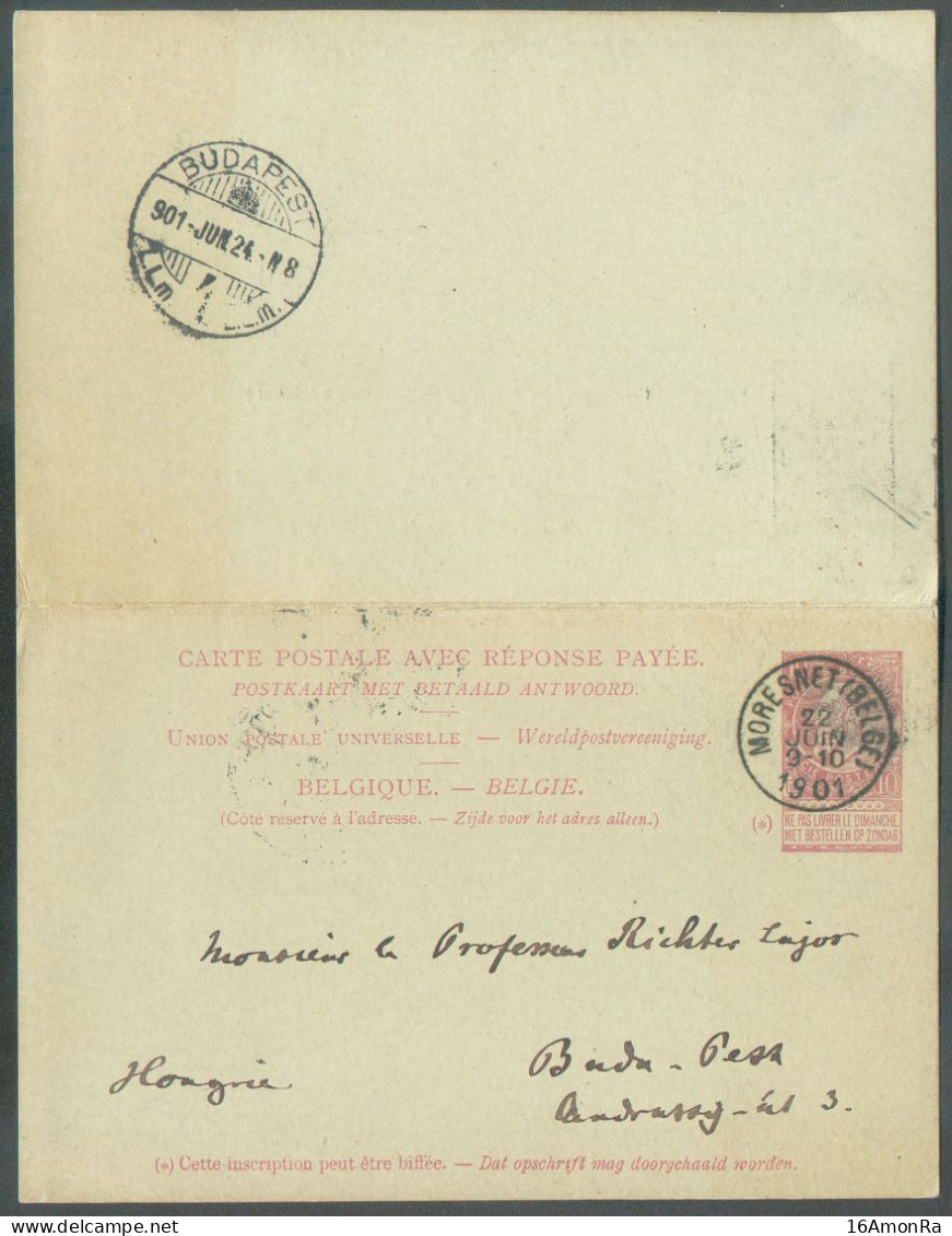 CANTONS De L'EST - E.P. Carte Double 10c + 10c.obl. Sc MORESNET (BELGE) Du 22 Juin 1901 Vers Budapest (HUNGARY) -  21600 - Cartoline 1871-1909