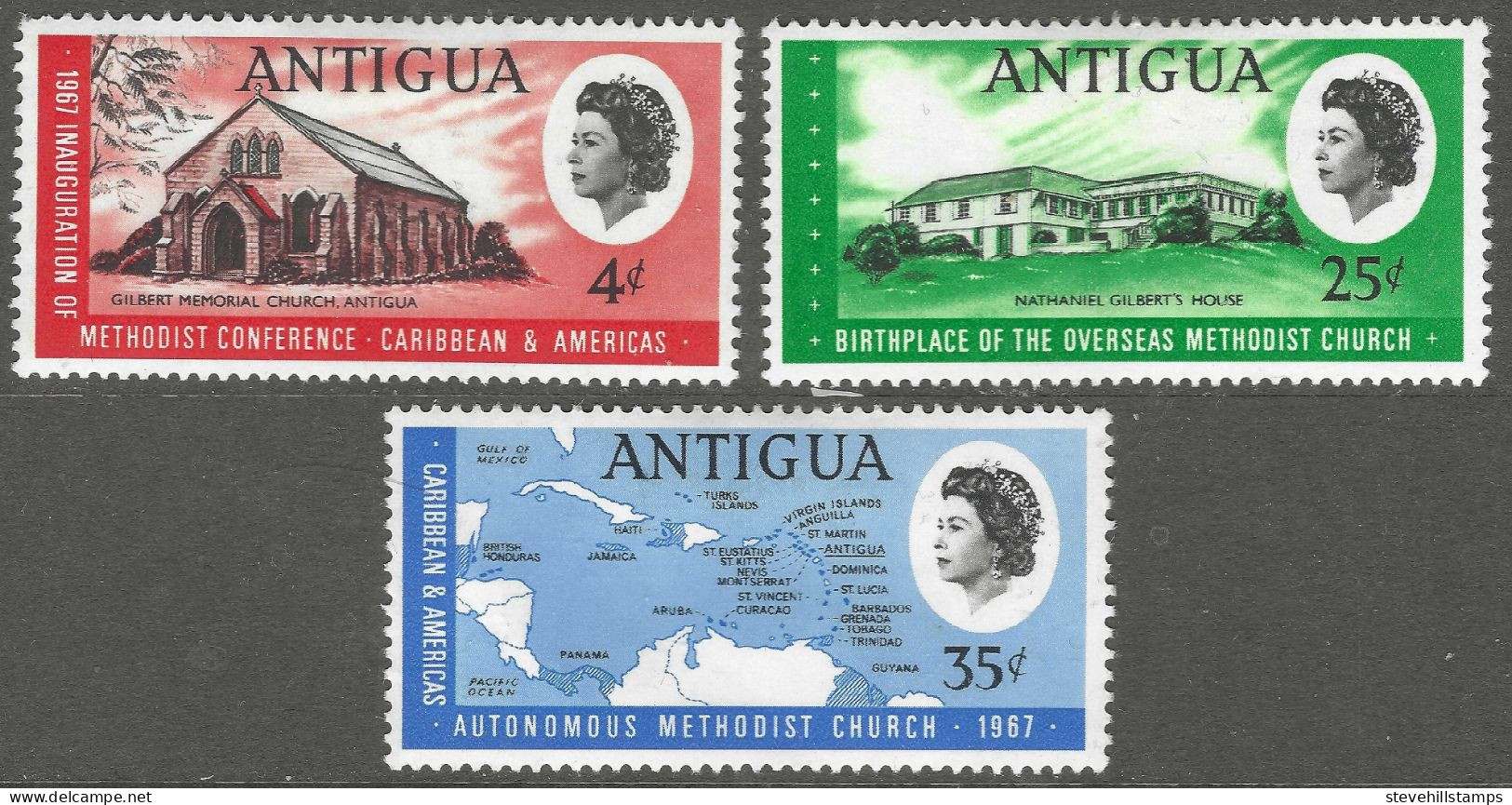 Antigua. 1967 Attainment Of Autonomy By The Methodist Church. MH Complete Set. SG 203-205 - 1858-1960 Colonie Britannique