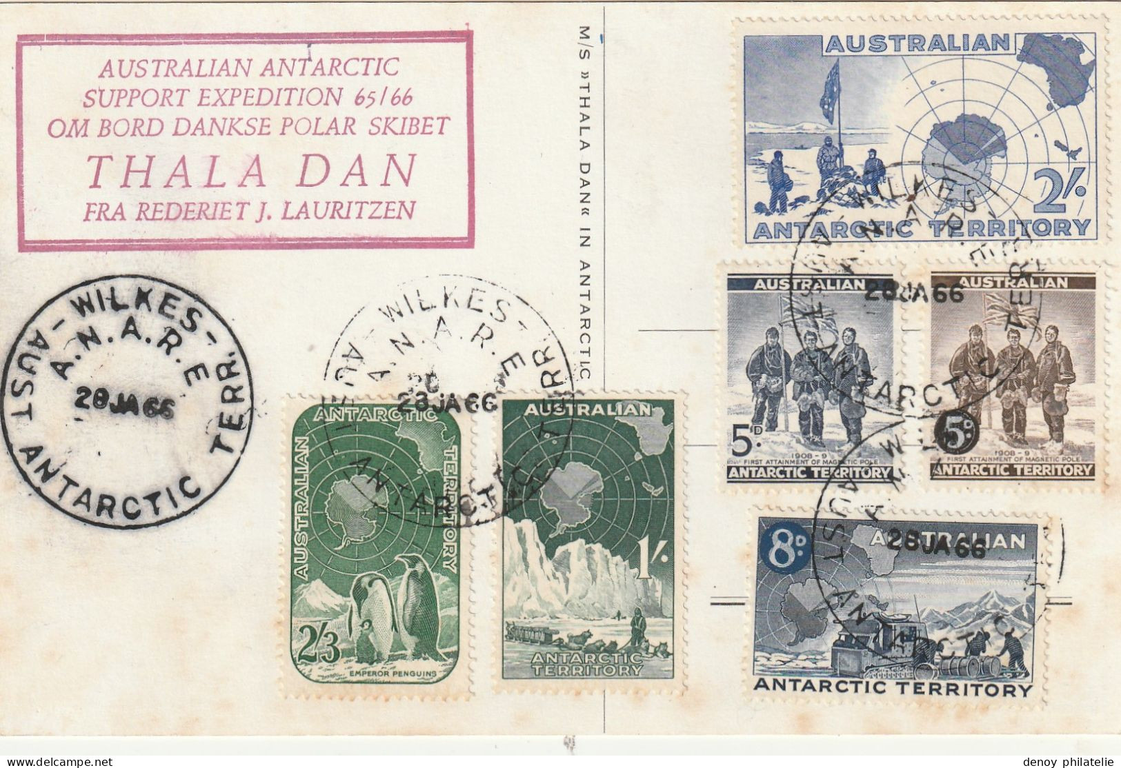 Australian Antarctique Expédition 65166 Thala Dan - Sur Carte Postale 28 Janvier 1966 - Brieven En Documenten