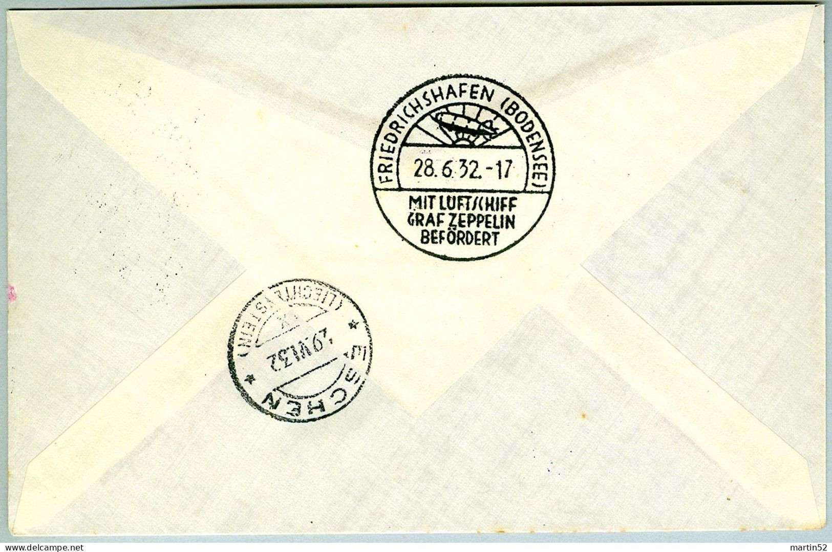 Liechtenstein 1932: FTM.LIECHTENSTEIN ZEPPELIN-POST Zu 84A+97B Mi+Yv 94A+107B Mit ⊙ VADUZ 28.VI.32 (Zu CHF 142 >> 275) - Poste Aérienne