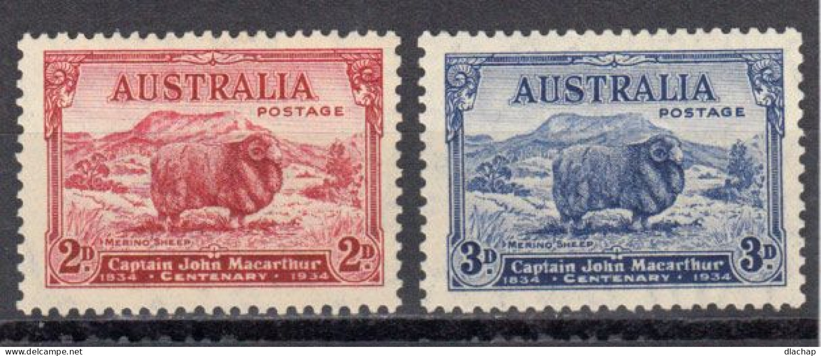 Australie 1934 Yvert 97 / 98 ** Neufs Sans Charniere. Centenaire De La Mort Du C. J. Macathur. Belier Merinos - Neufs