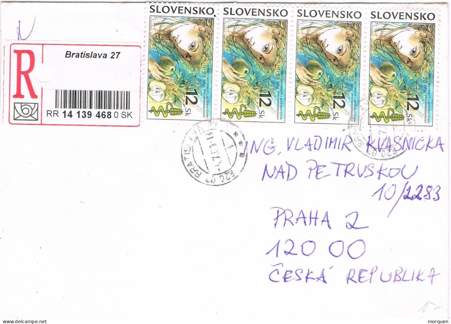 52005. Carta Certificada BRATISLAVA (Slovensko) 2001 A Praha - Brieven En Documenten