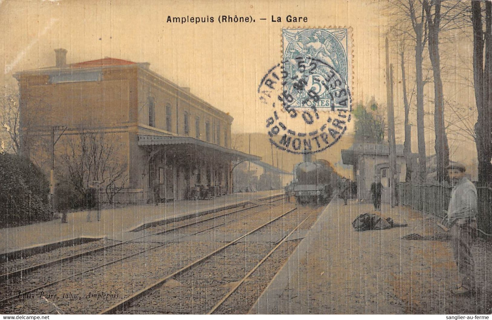 CPA 69 AMPLEPUIS / LA GARE / Cpa Toilée /  TRAIN - Altri & Non Classificati