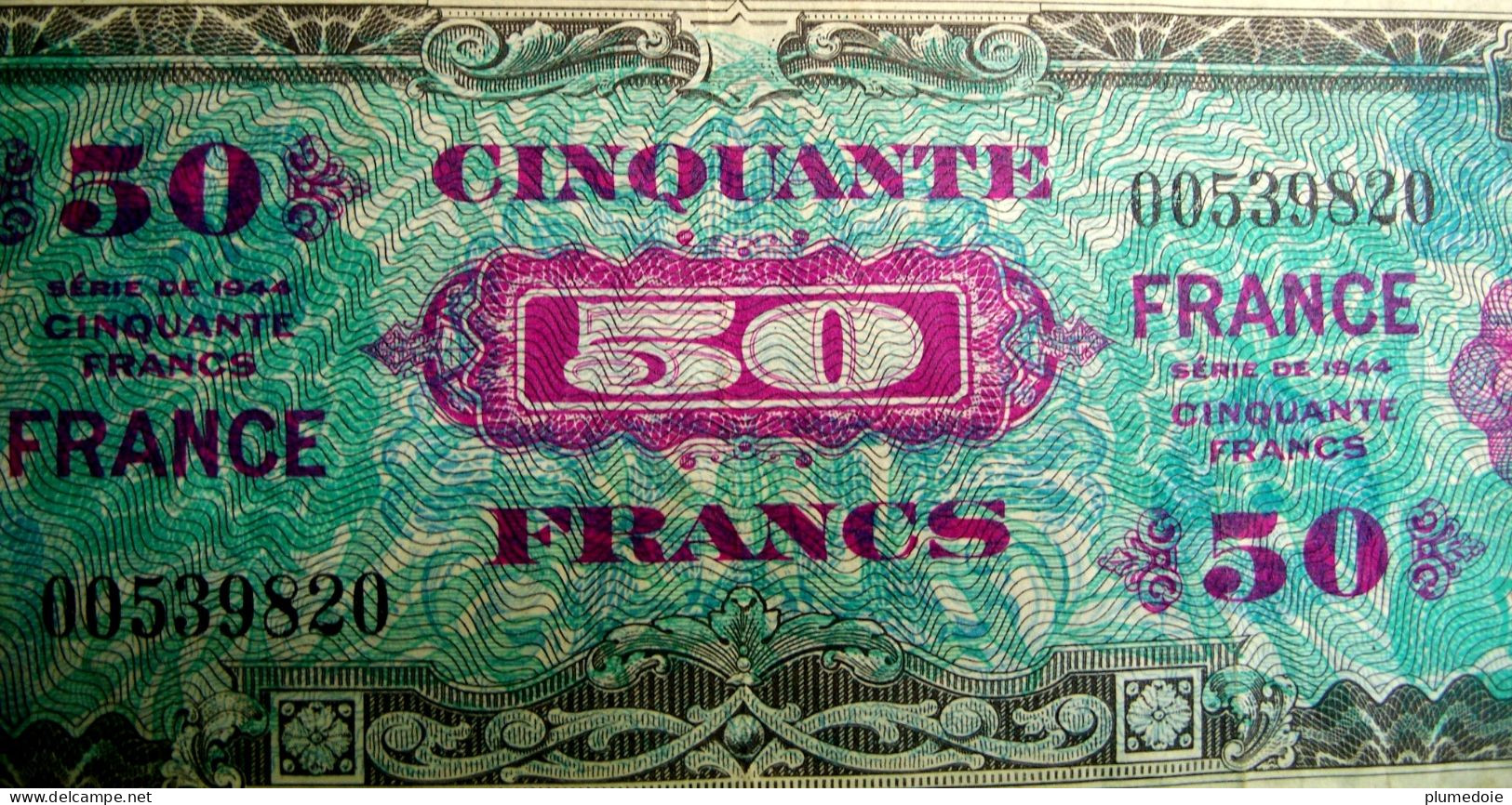 BILLET 50 Francs  VERSO FRANCE 1944   French Banknote  DEBARQUEMENT WW2 - 1944 Drapeau/France