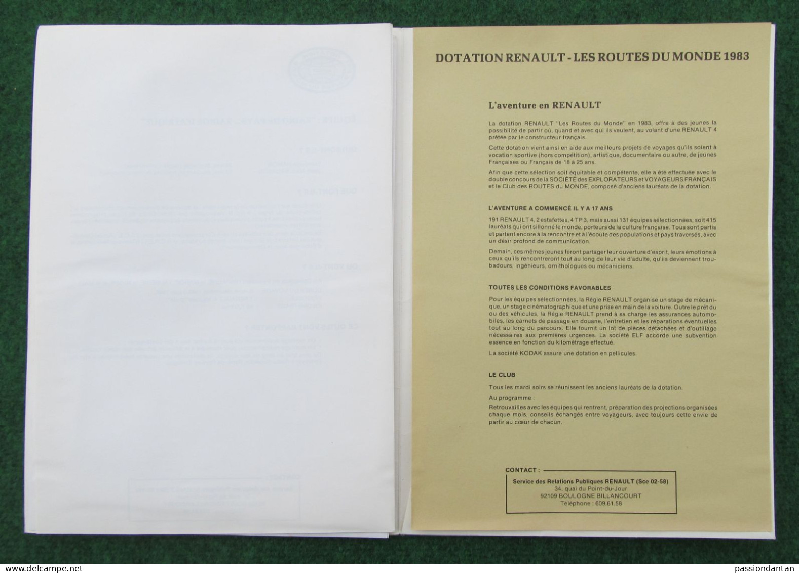 Dossier De Presse Du Constructeur Automobile Renault - Dotation Renault - Les Routes Du Monde 1983 - Presseunterlagen