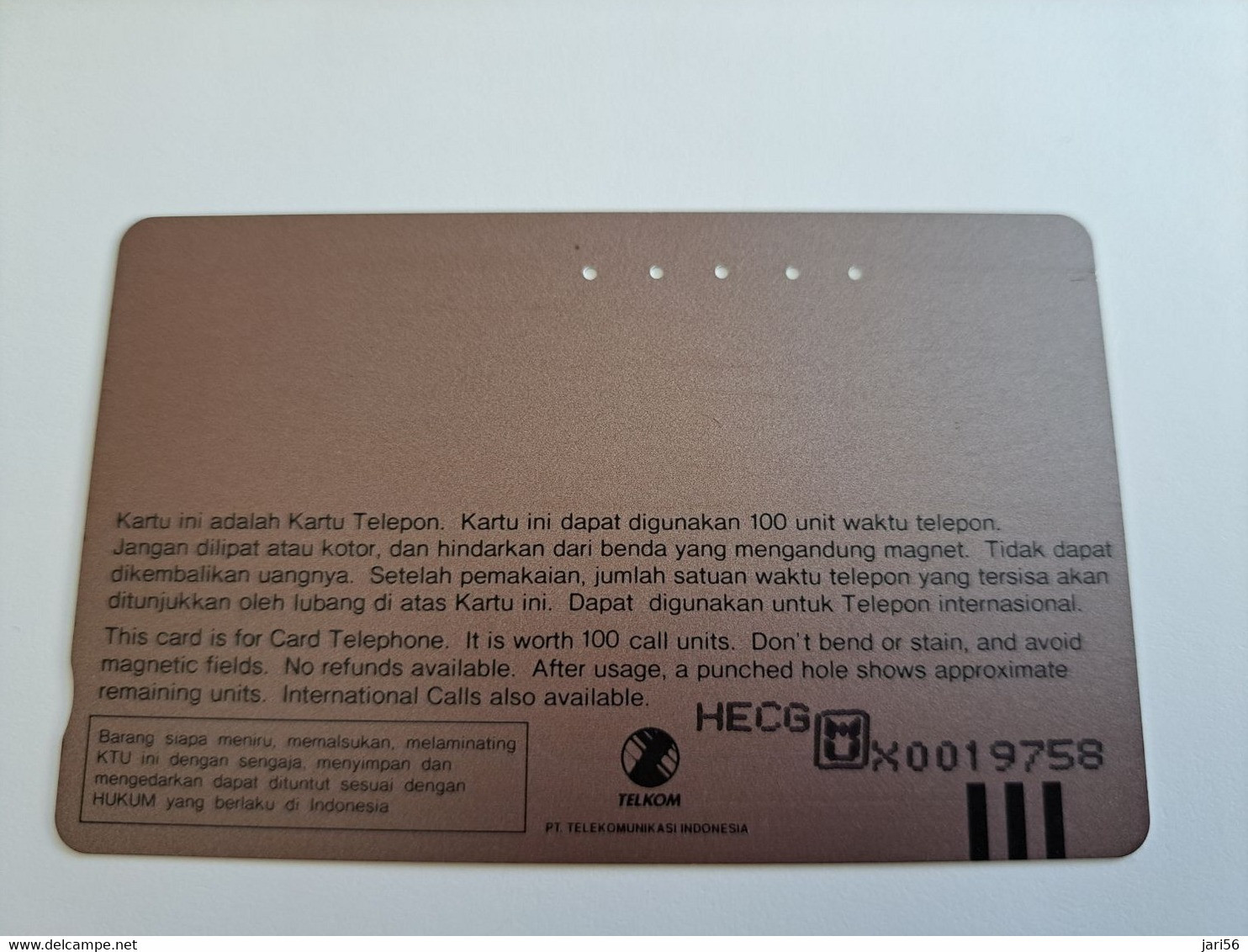 INDONESIA MAGNETIC/TAMURA  100 UNITS /  NURI PELANG/ PARROT     MAGNETIC   CARD    **9775 R** - Indonesië