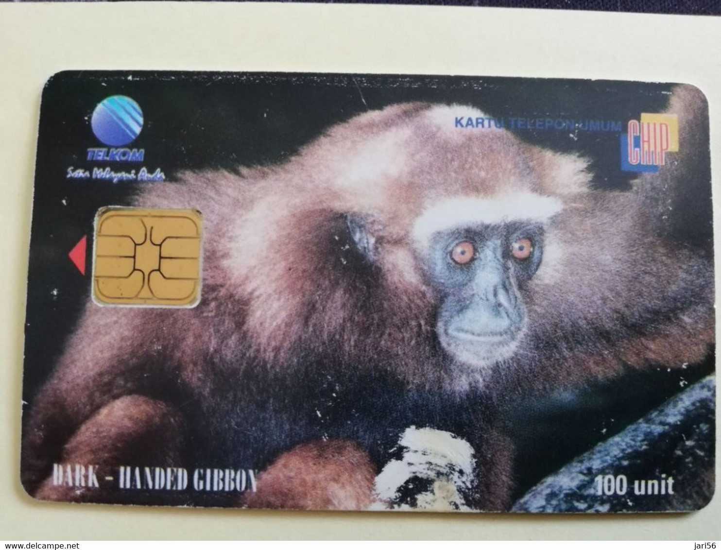 INDONESIA CHIPCARD 100  UNITS    DARK HANDED GIBBON        Fine Used Card   **3899 R ** - Indonesië