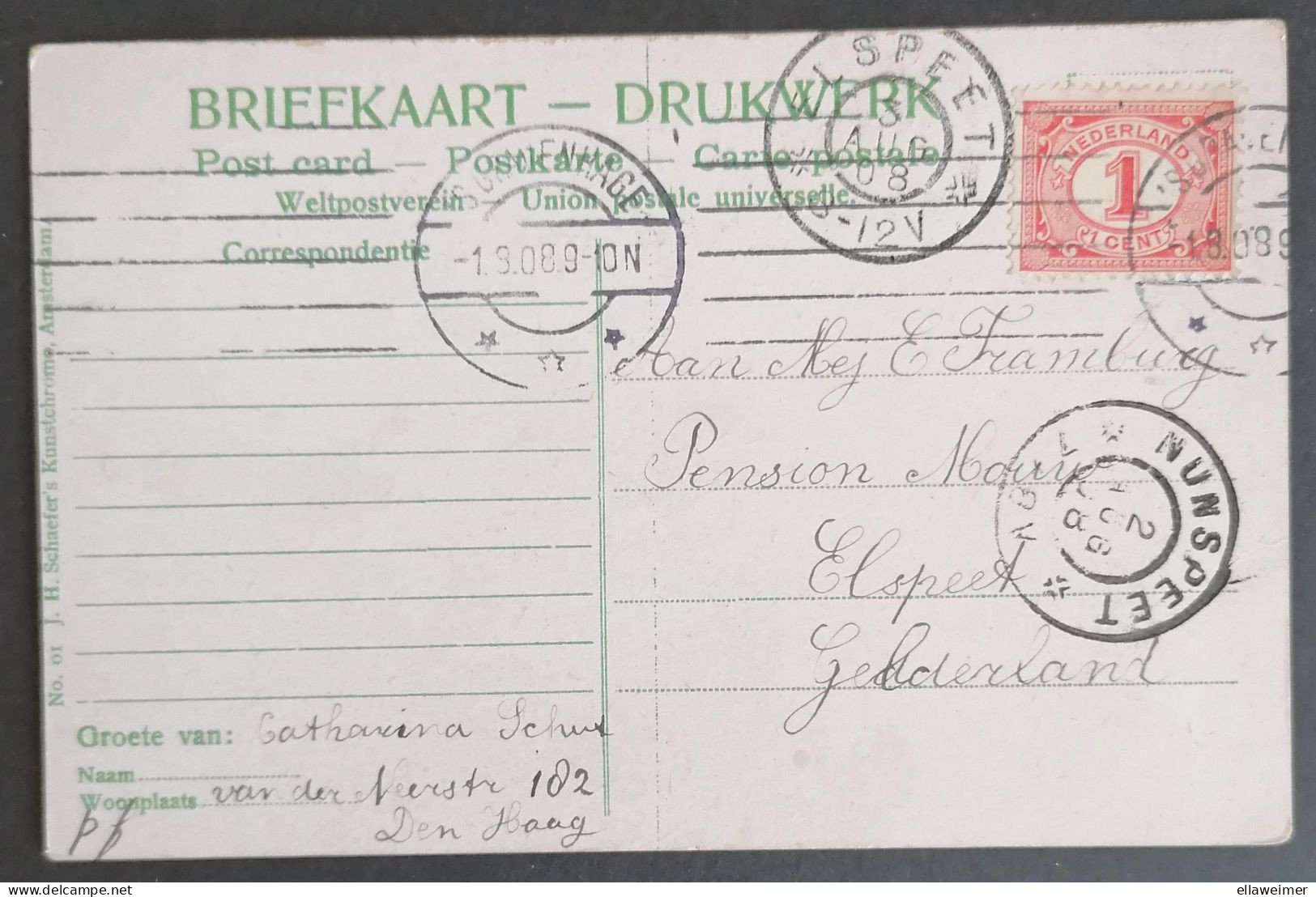 Nederland/Netherlands - Postkaart Den Haag - Bankje Van Kremer (gelopen In 1908) - Den Haag ('s-Gravenhage)