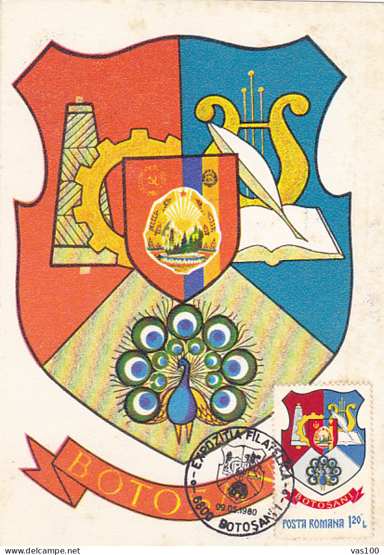 COAT OF ARMS, BOTOSANI TOWN, CM, MAXICARD, CARTES MAXIMUM, 1980, ROMANIA - Autres & Non Classés