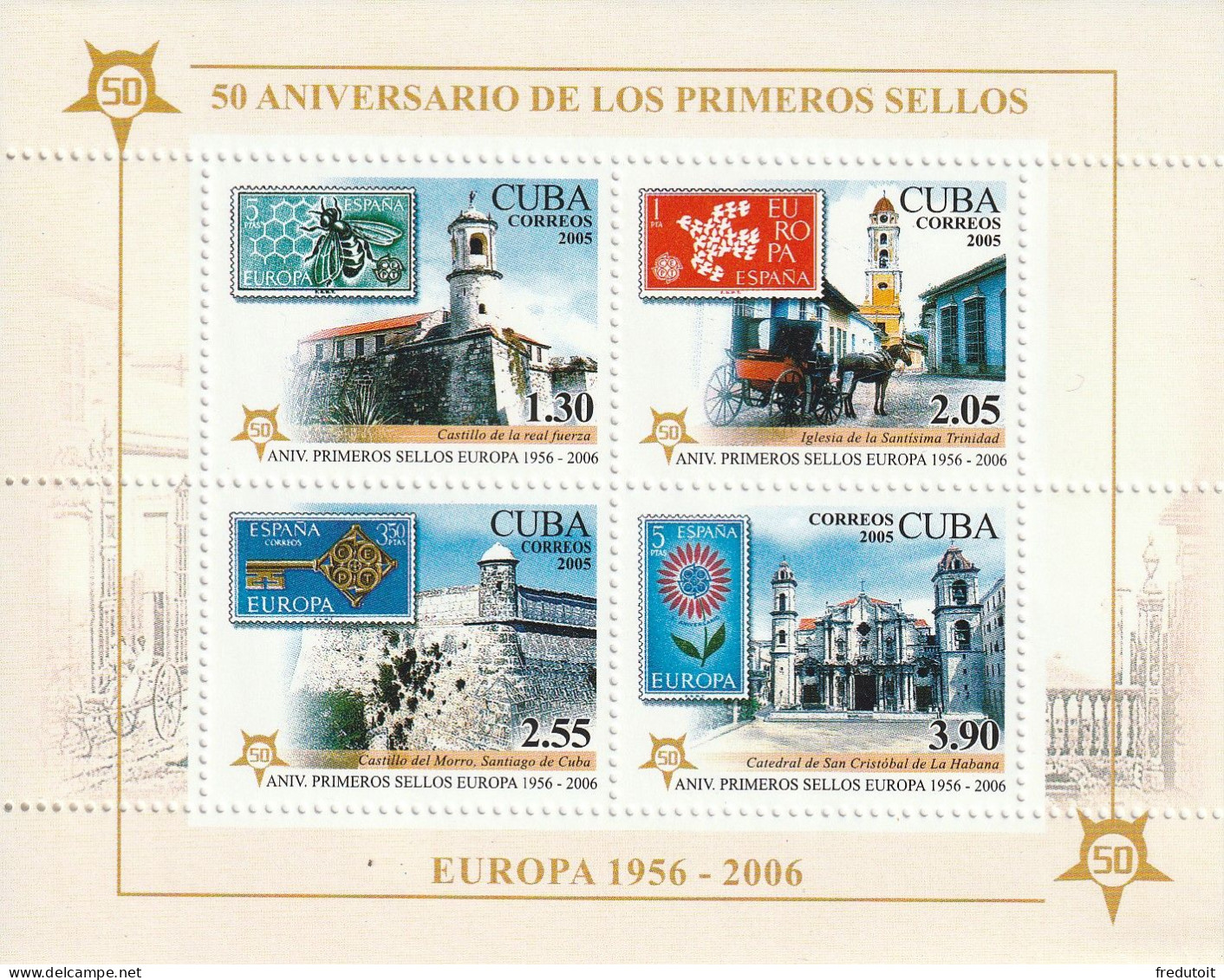 CUBA - BLOC N°204A ** (2005) 50e Anniversaire Des émissions Des Timbres "Europa" - Blocs-feuillets