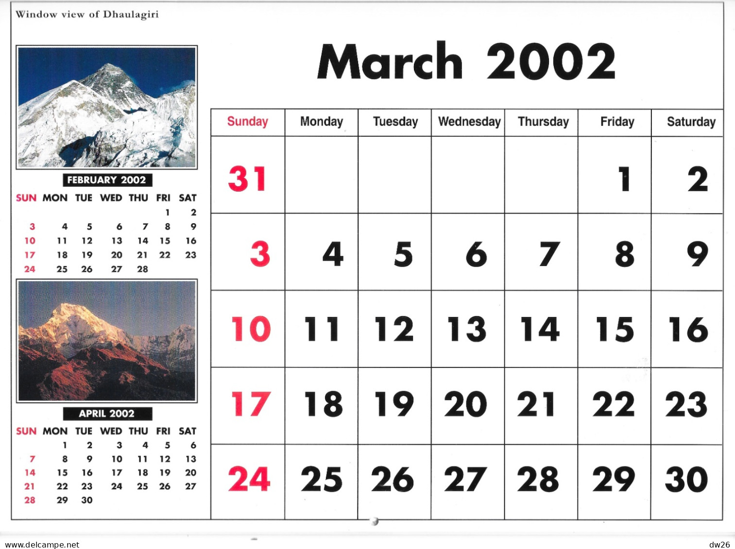 Calendrier 2002: Himalaya Calendar Neuf, Très Belles Photos Sur L'Everest - Tamaño Grande : 2001-...