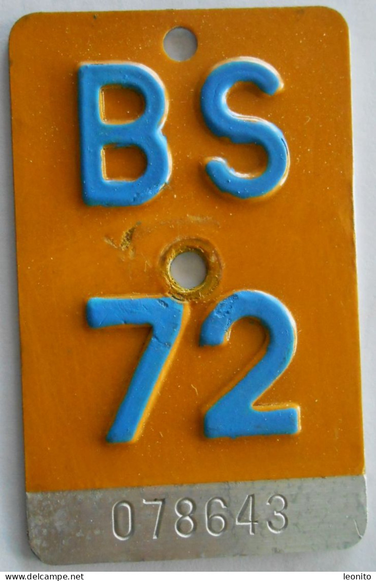 Velonummer Mofanummer Basel Stadt BS 72 - Nummerplaten