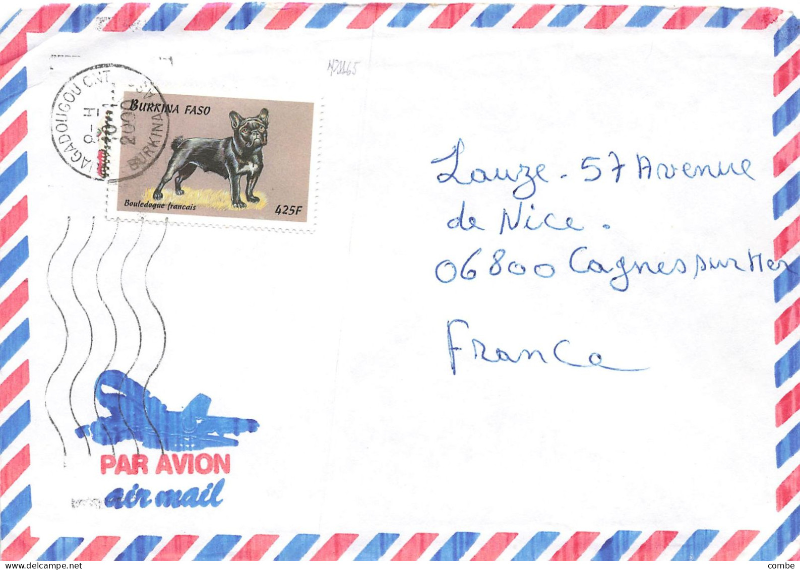 LETTRE. BURKINA. 425 FR BOULEDOGUE POUR FRANCE - Burkina Faso (1984-...)