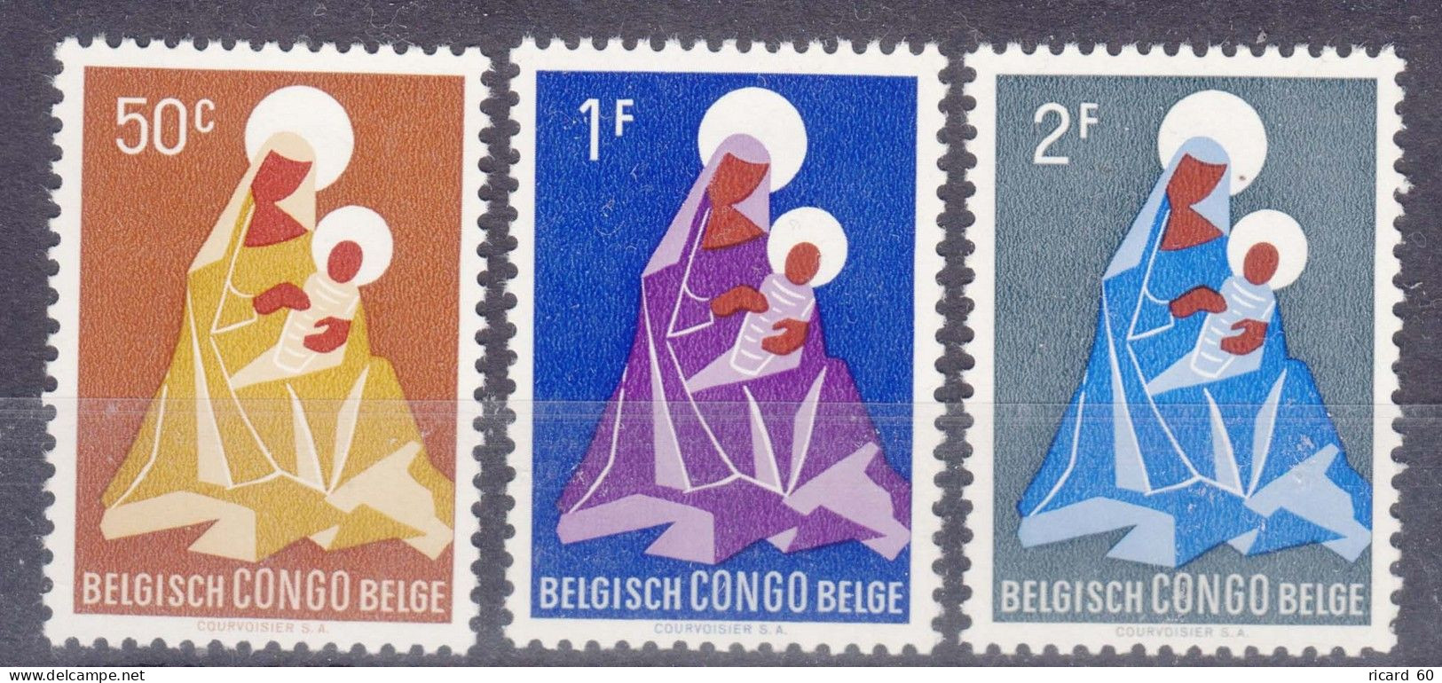 Timbres  Neufs**Congo Belge, N°362-364 YT, Noël, Nativité, Vierge Marie, 1959 - Ungebraucht