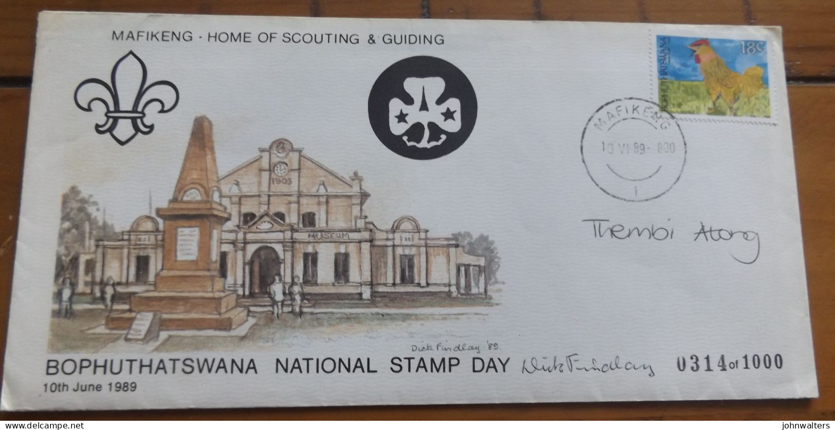 Bophuthatswana Nation Stamp Day Ltd Ed Cover Signed By Designer & Thembi Atong Mafikeng Home Of Scouting & Guiding - Bophuthatswana