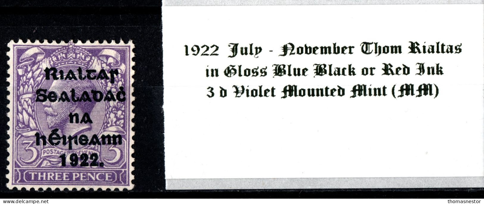 1922 July-November Thom Rialtas 5 Line Overprint In Shiny Blue Black Or Red Ink 3 D Violet Mounted Mint (MM) - Neufs