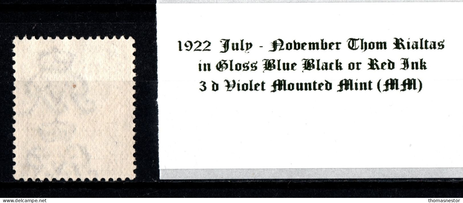 1922 July-November Thom Rialtas 5 Line Overprint In Shiny Blue Black Or Red Ink 3 D Violet Mounted Mint (MM) - Nuevos