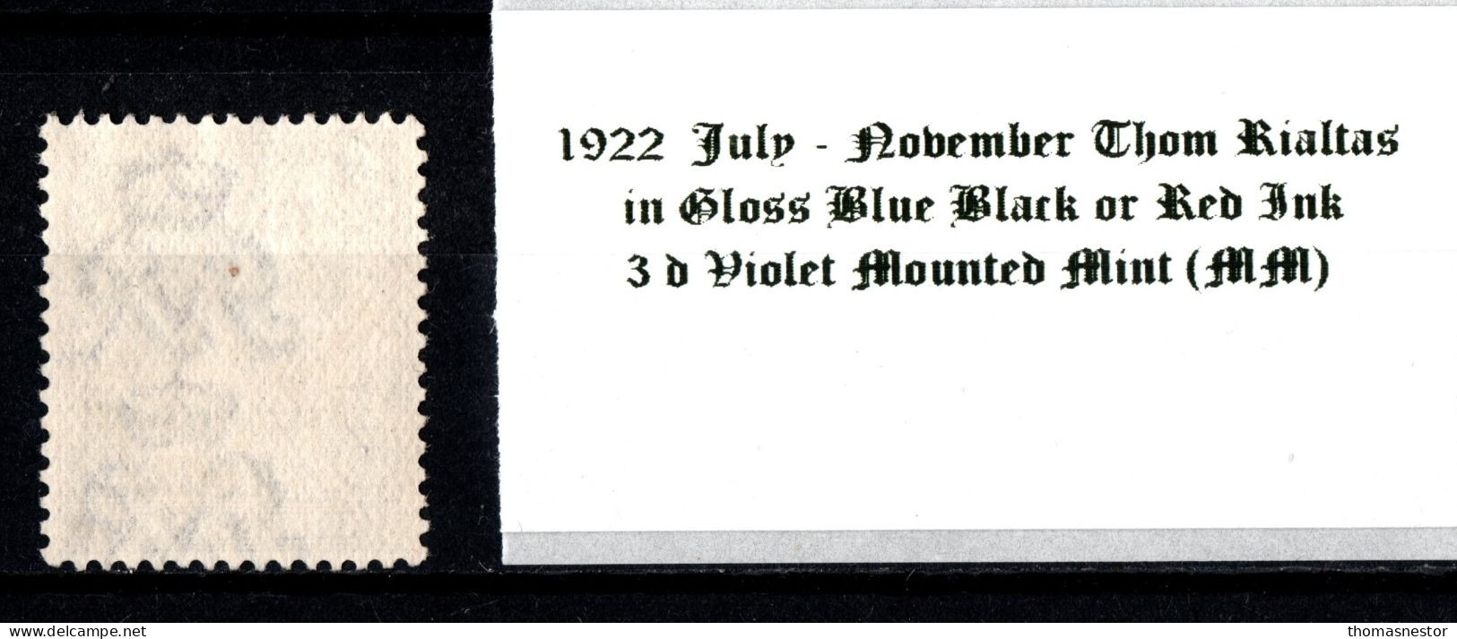 1922 July-November Thom Rialtas 5 Line Overprint In Shiny Blue Black Or Red Ink 3 D Violet Mounted Mint (MM) - Unused Stamps
