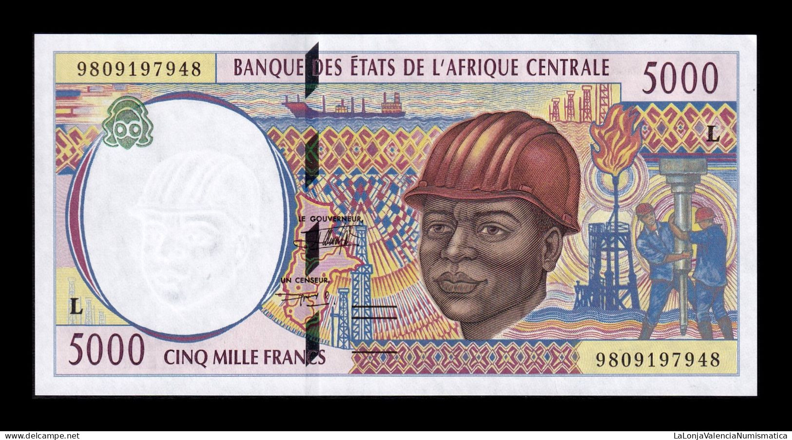 Central African States Gabón 5000 Francs 1998 Pick 404Ld Sc Unc - Gabun