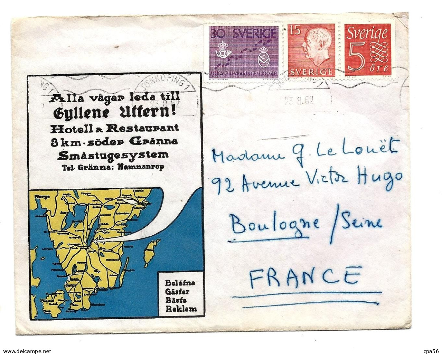SVERIGE - SUEDE - SWEDEN - Letter 1962 - 3 Stamps - Hotell Restaurant GYLLENE UTTERN - Lettres & Documents