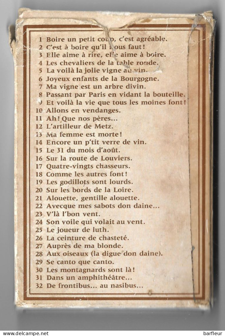 Ancien Jeu De 32 Cartes " Chansons à Boire " Illustrées Et Texte Au Verso - Jeux De Société