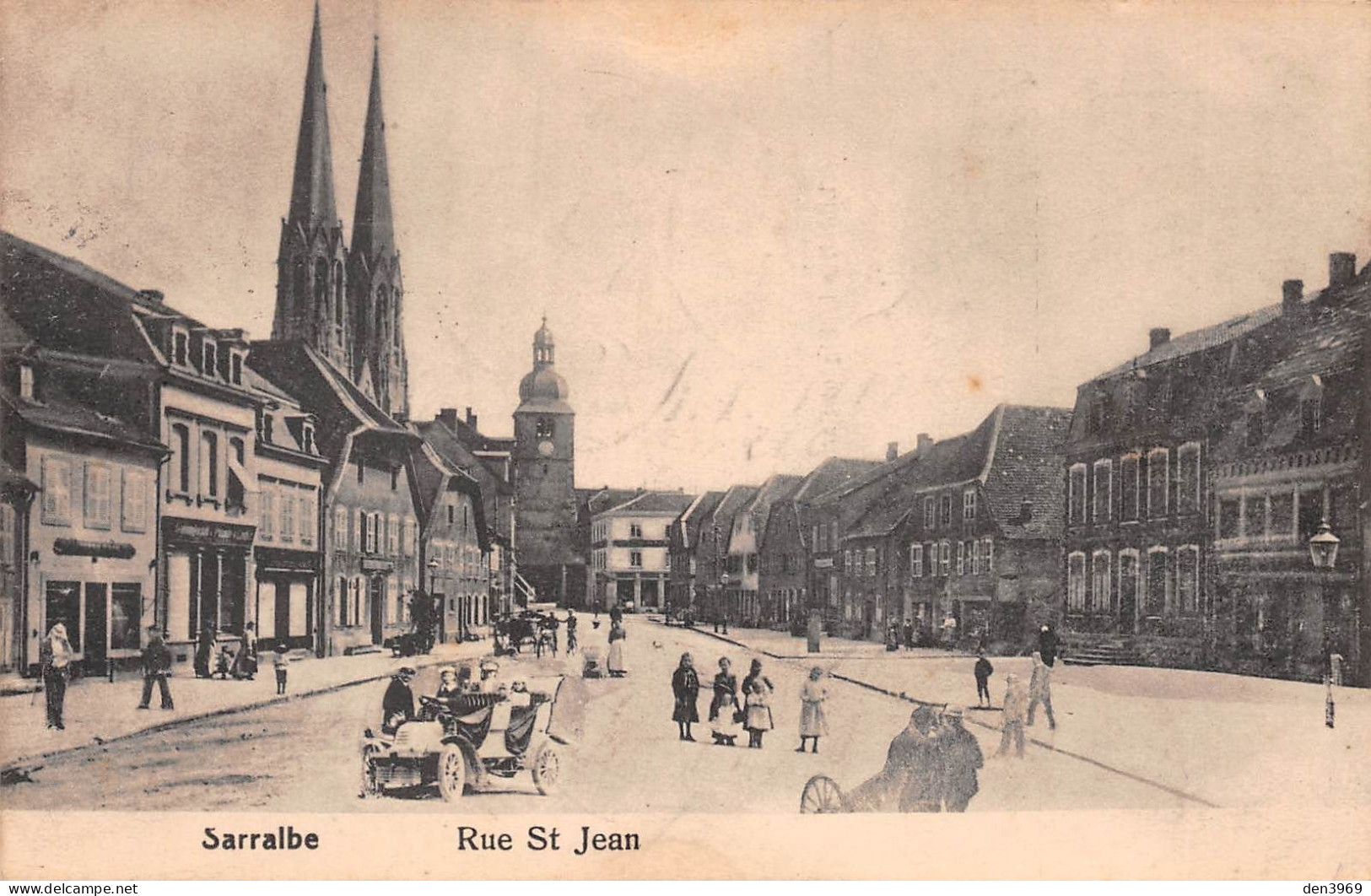 SARRALBE (Moselle) - Rue Saint-Jean - Automobile Décapotable - Voyagé 1914 (2 Scans) - Sarralbe