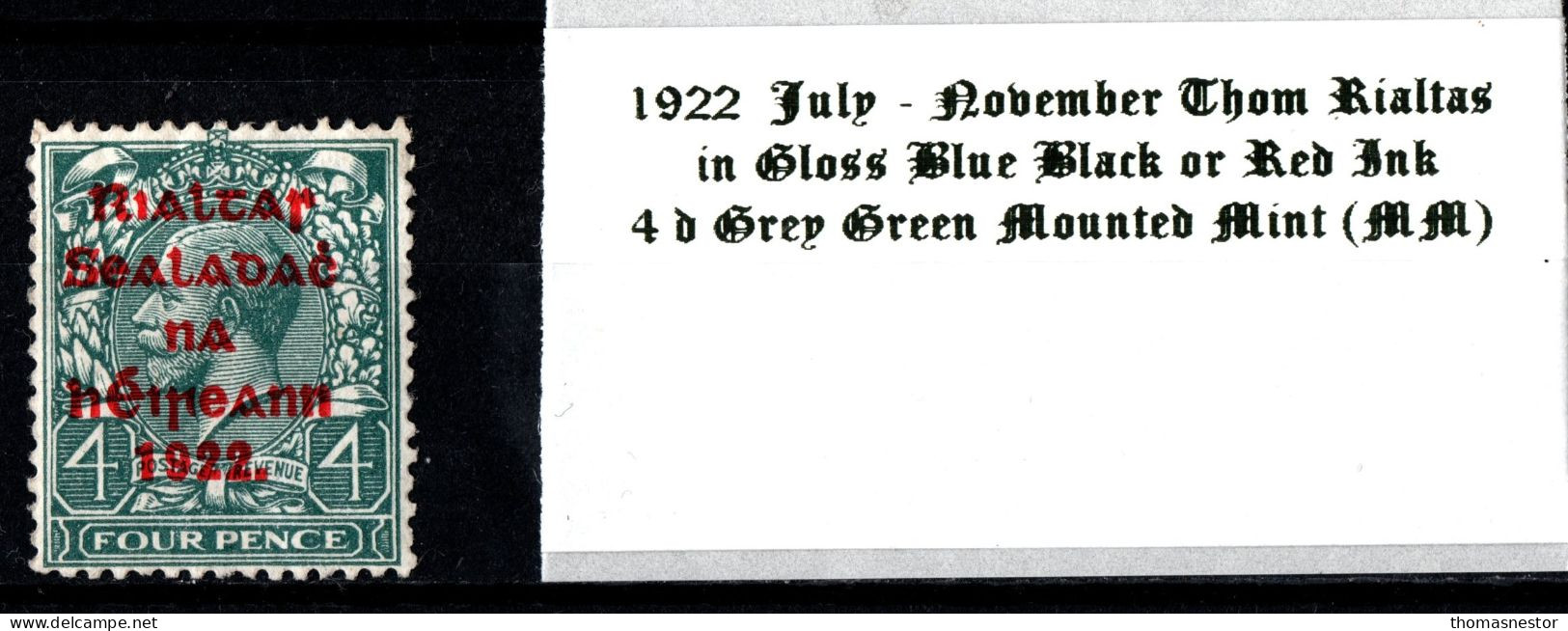 1922 July-November Thom Rialtas 5 Line Overprint In Shiny Blue Black Or Red Ink 4 D Grey Green Mounted Mint (MM) - Ongebruikt