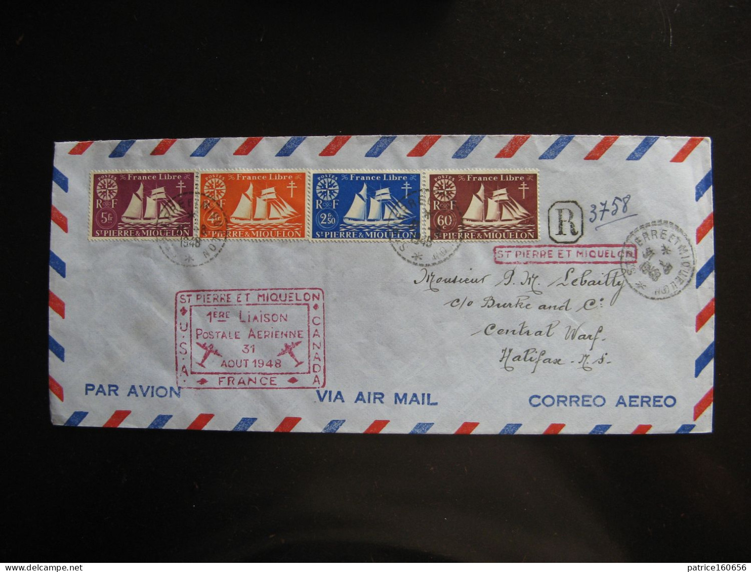 Col 31 St PIERRE Et MIQUELON:  TB Lettre " 1° Liaison Postale Aérienne Entre S.P.M.et Le Canada "du 31/08/1948. - Storia Postale