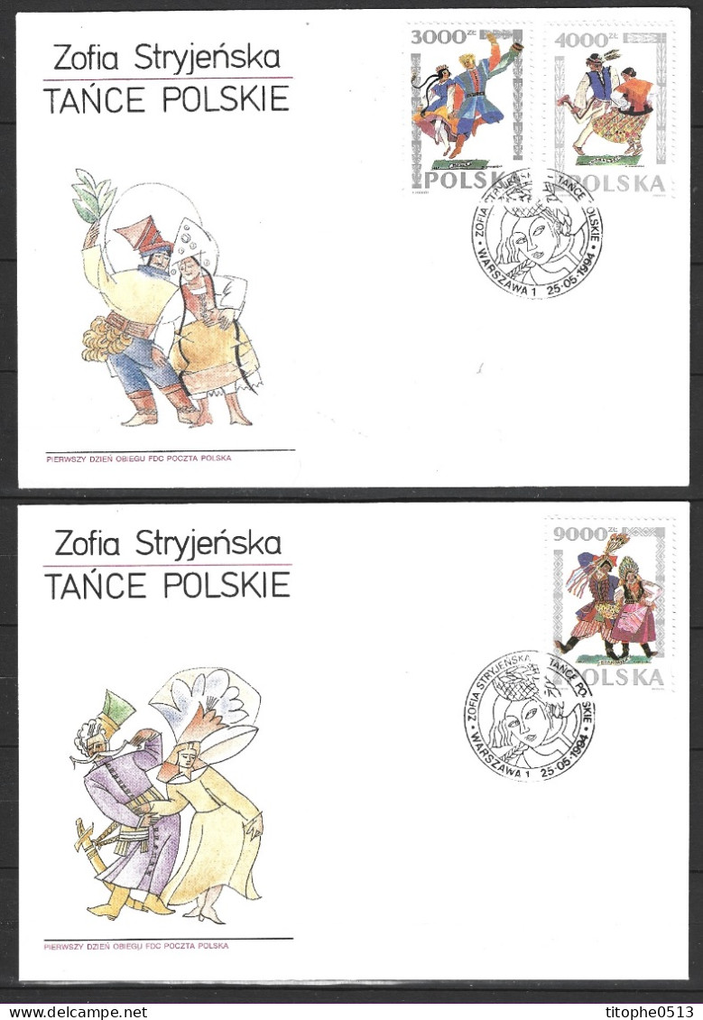 POLOGNE. N°3284-6 De 1994 Sur 2 Enveloppes 1er Jour. Danses Folkloriques. - Danse