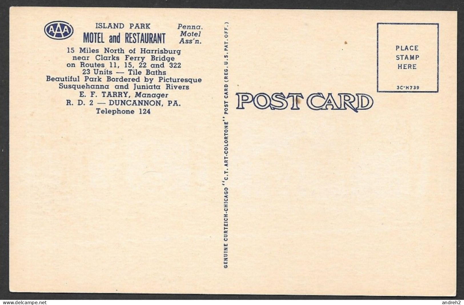 North Of Harrisburg  Pennsylvania - C.P.A. Island Park And Motor Court - Uncirculated Non Circulée No:3C H739 - Harrisburg