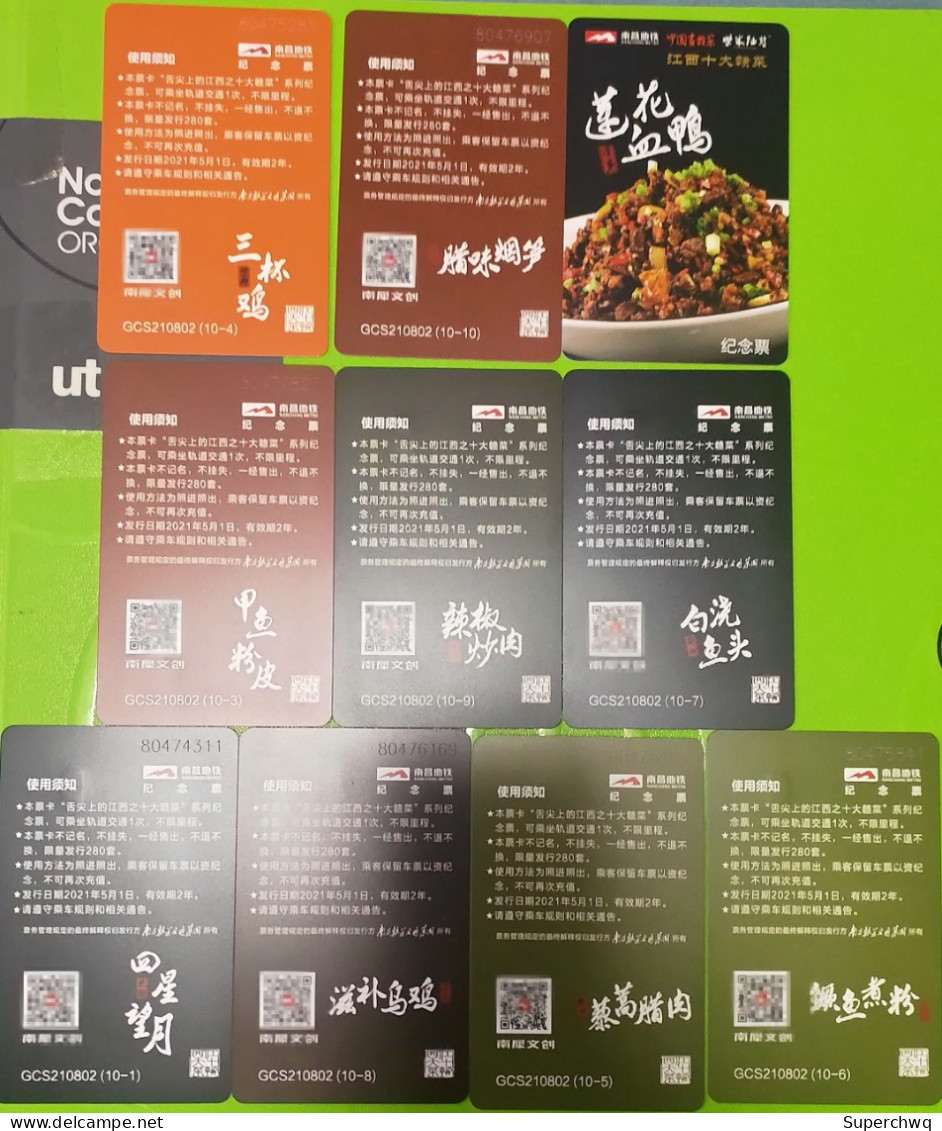 China Nanchang Metro One-way Card/one-way Ticket/subway Card,good Food,10 Pcs - Monde