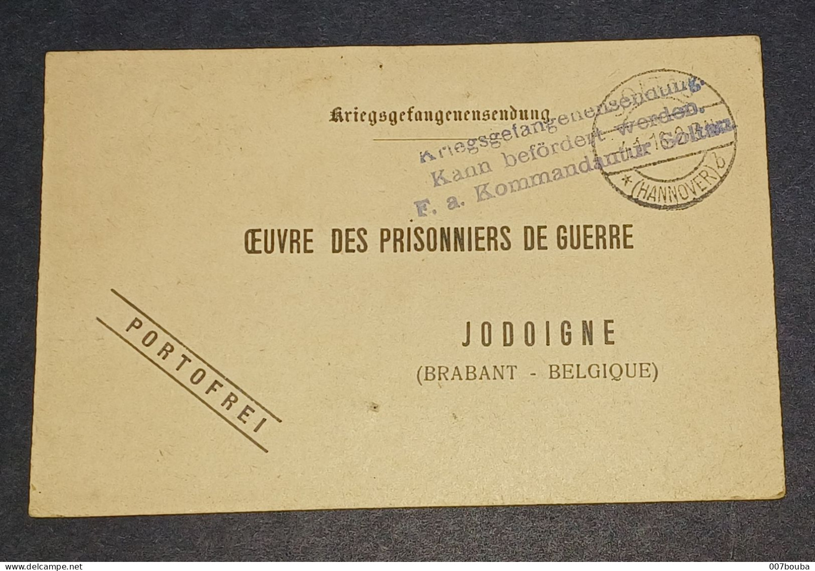 CARTE EN FRANCHISE DU CAMP DE  SOLTAU VERS JODOIGNE "OEUVRE DES PRISONNIERS DE GUERRE " - Prisonniers