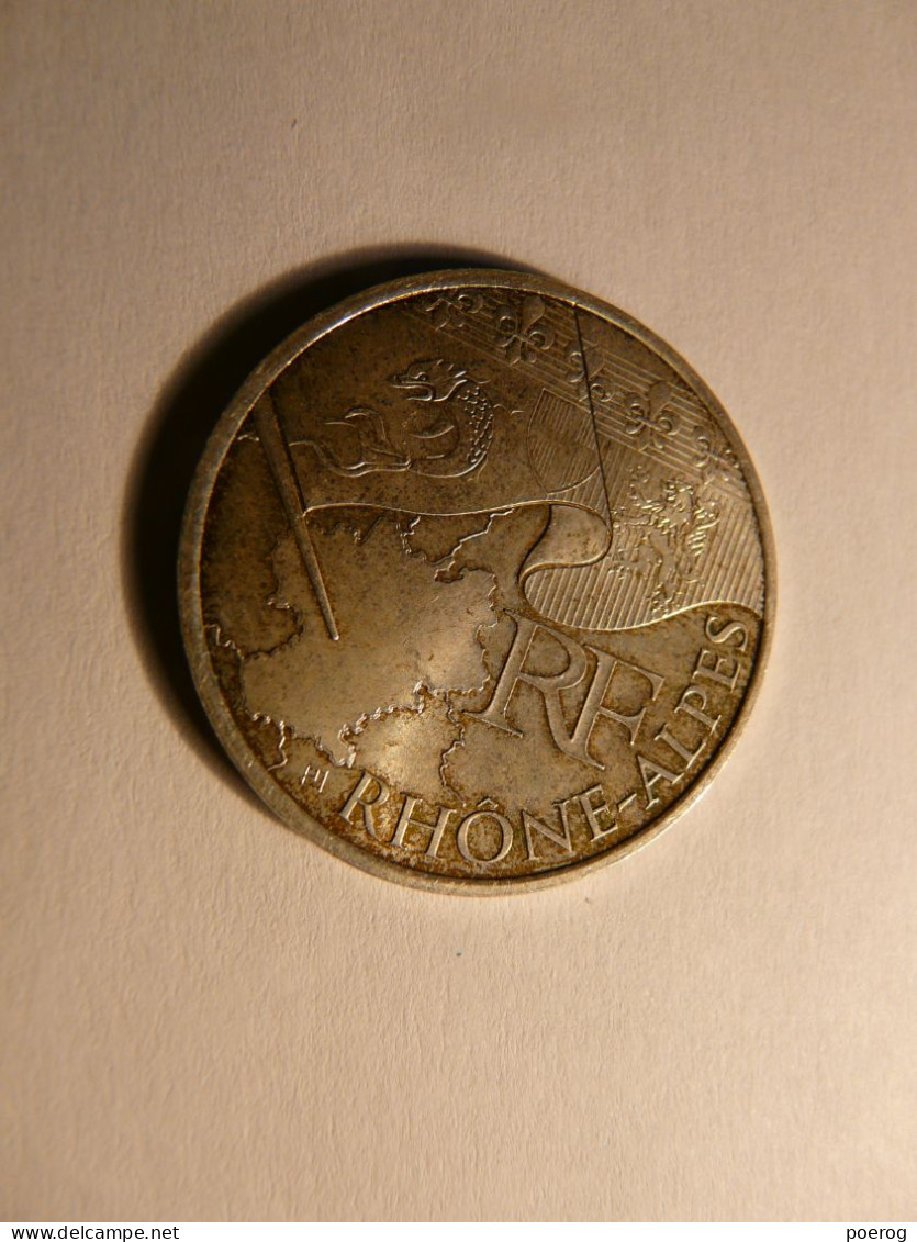 PIECE DE MONNAIE - FRANCE - RHONE ALPES - ARGENT - 10 EUROS - 2010 - SILVER - Photos Pile Et Face - COIN 10 EURO - Errors & Oddities