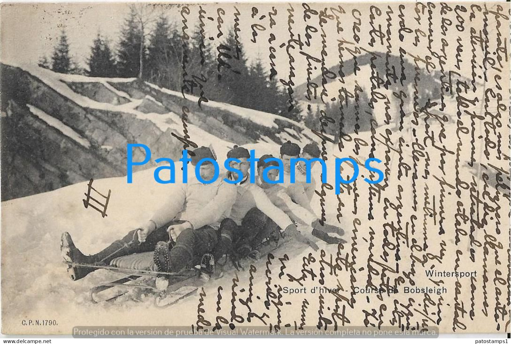 215102 SWITZERLAND COSTUMES WINTER SPORT RACE DI BOBSLEIGH SLED CIRCULATED TO FRANCE POSTAL POSTCARD - Port