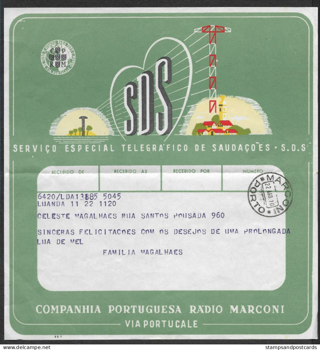 Portugal Télégramme Illustré Radio Marconi 1970 Illustrated Telegram - Brieven En Documenten