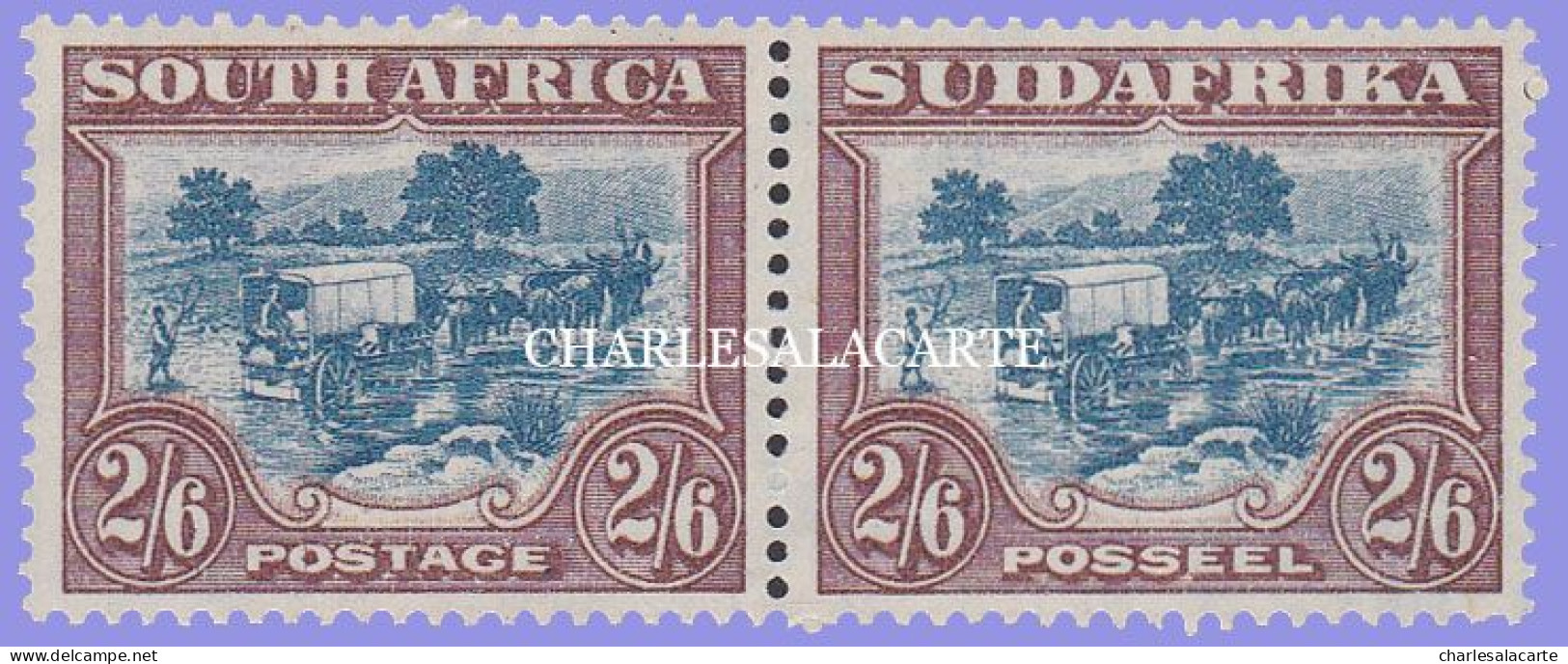 SOUTH AFRICA 1944  PAIR  2s.6d.  OX-WAGON  BLUE & BROWN  U.M.  S.G. 49b - Unused Stamps